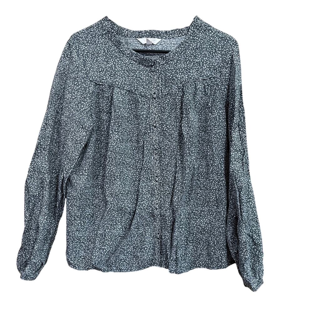 LC Lauren Conrad Womens Blouse Gray White Spotted Button Down Long Sleeve Medium